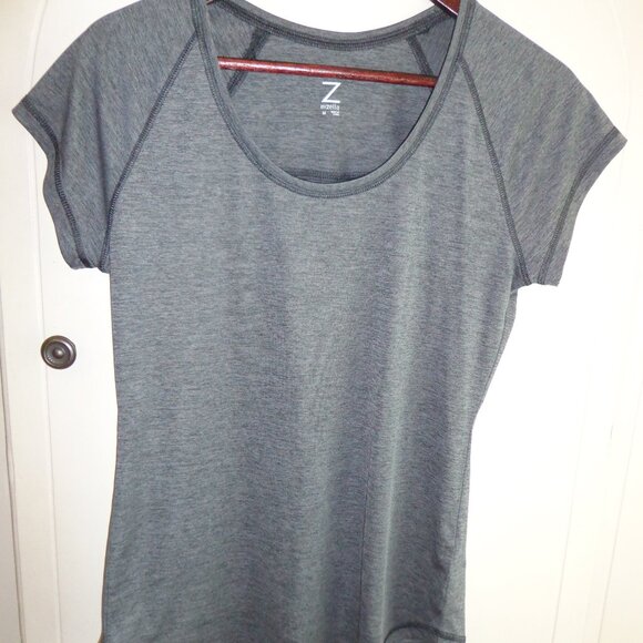 Z By Zella Tops - Z By Zella T-Shirt M Heather Charcoal Grey Cap Sleeves Surge Stitched Back Pleat